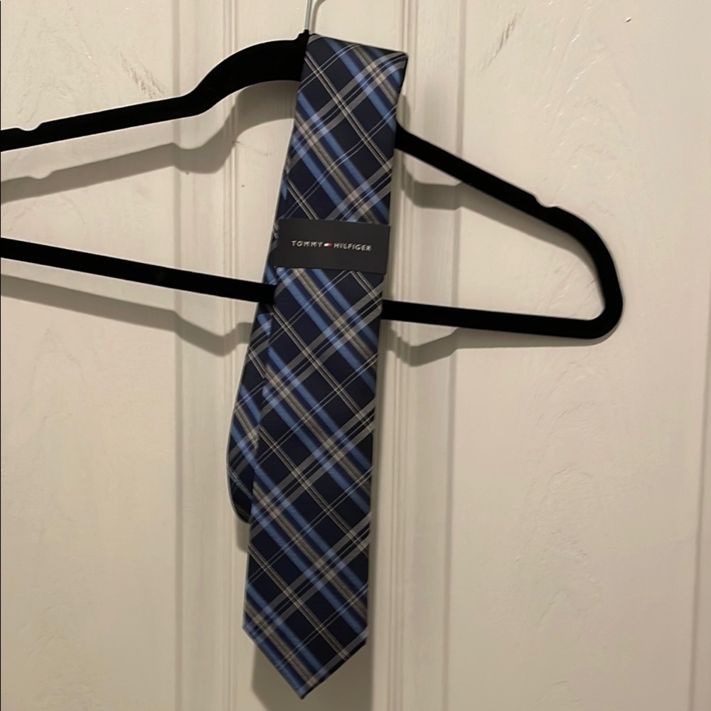 Tommy Hilfiger Blue and Black Plaid Tie
